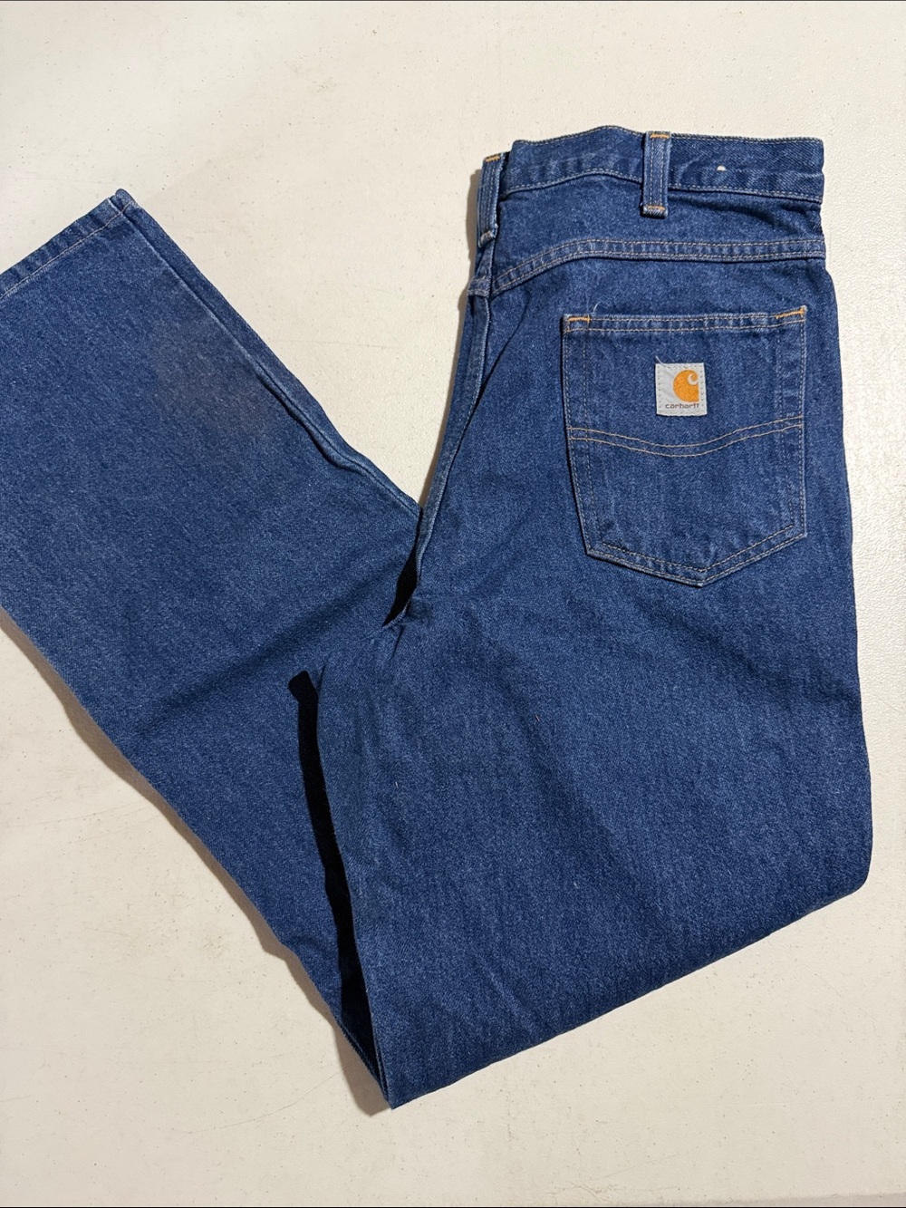 Carhartt Men's Dark Blue Straight Jeans with Logo Patch